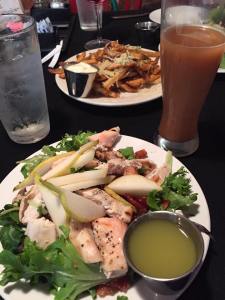 Red Yeti Brewing Company in Jeffersonville, IN--HIGHLY RECOMMEND. All locally sourced farm ingredients--fresh pear salad with grilled chicken, candied walnuts, goat cheese, spiced apple vinaigrette--shared truffle fries as an app w/ my friend and then enjoyed a blackberry wheat beer (brewed there, of course!)